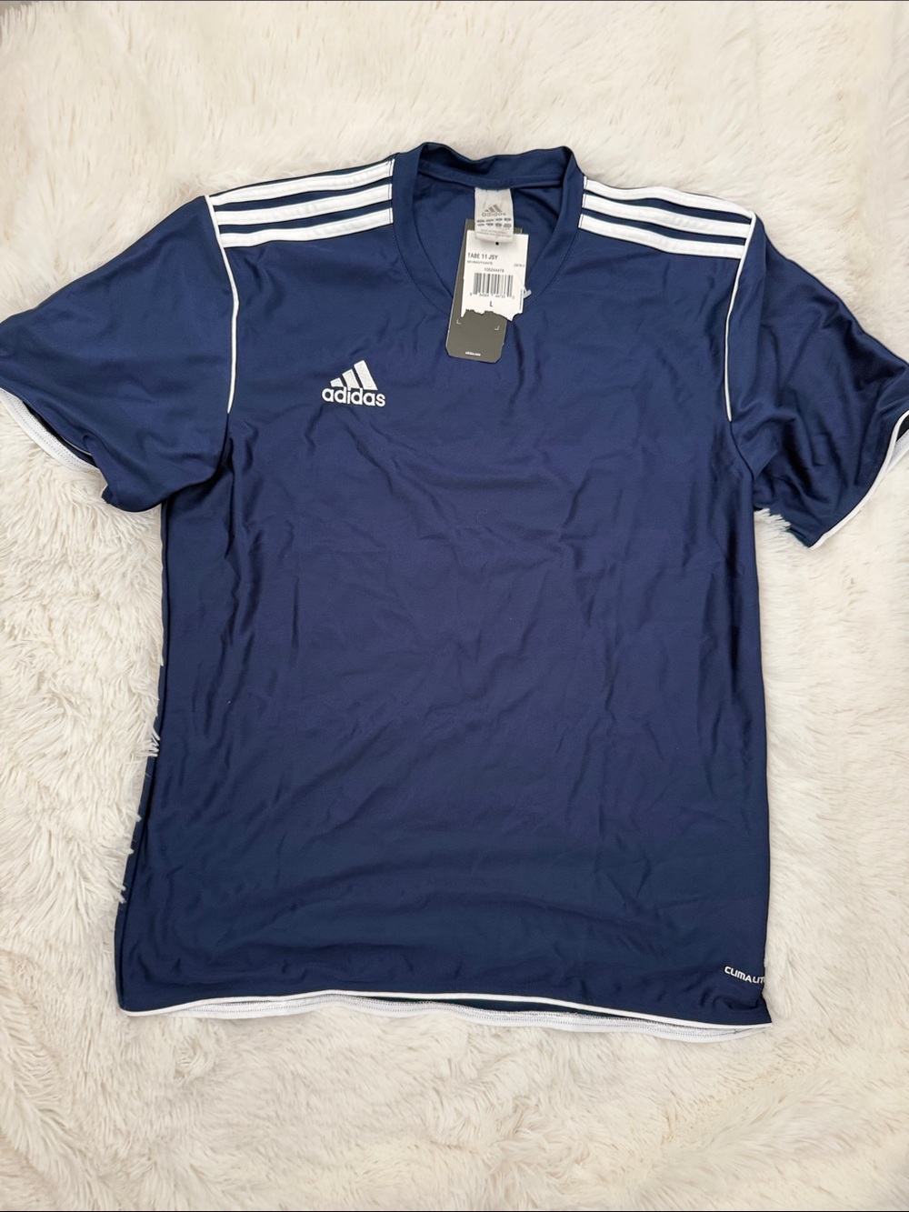 adidas Men's Navy Blue Short-Sleeve Training Jersey with White Stripes